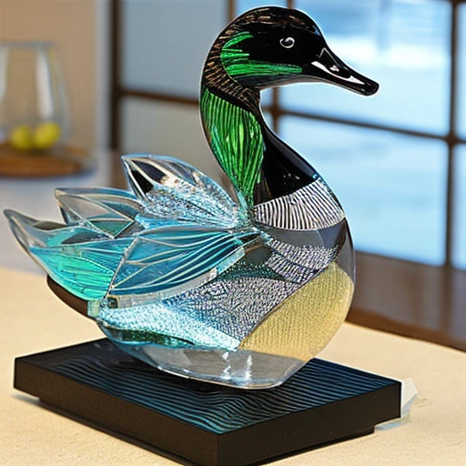 a sculpture of a duck made out of transparent glass